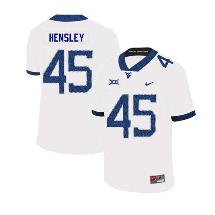 NCAA Men's Adam Hensley West Virginia Mountaineers White #45 Nike Stitched Football College 2019 Authentic Jersey GQ23Y18NT